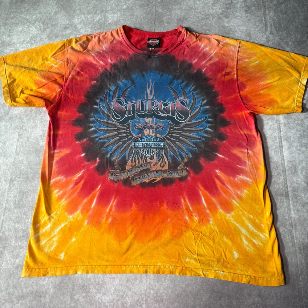 Harley-Davidson Sturgis 2010 70th Anniversary Tie Dye T-Shirt Mens XL Faded